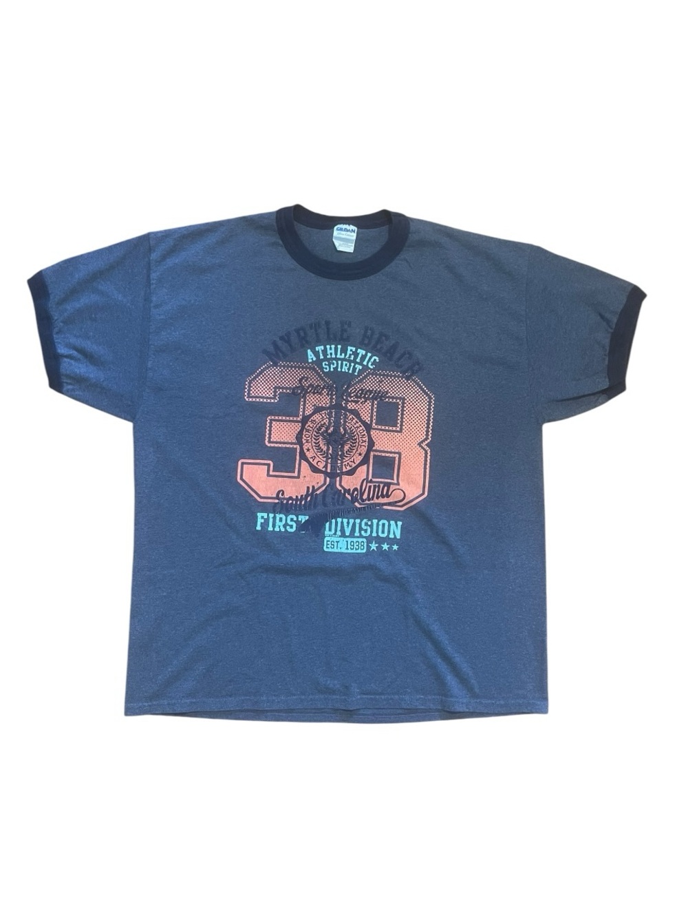 Vintage Navy Y2K Myrtle Beach Sports League First Division Men Ringer Tee Sz XL